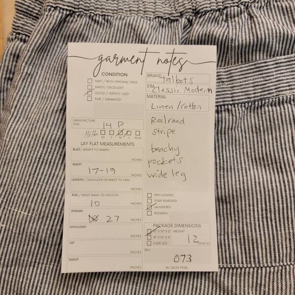 Talbots Linen Blend Pants Railroad Blue Stripe 14P Wide Leg Coastal Nautical 073 - Picture 8 of 9